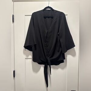 Elegant Black Women's Button up top with tie front
